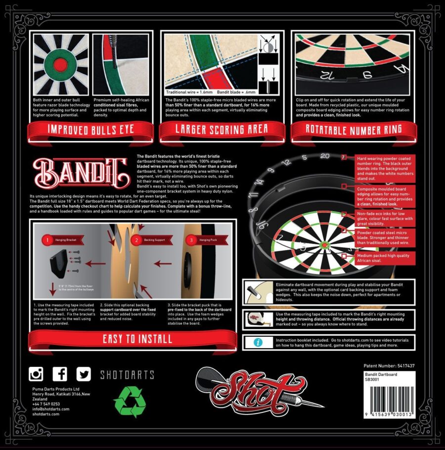 Shot Bandit Duro Dartboard ( Red )
